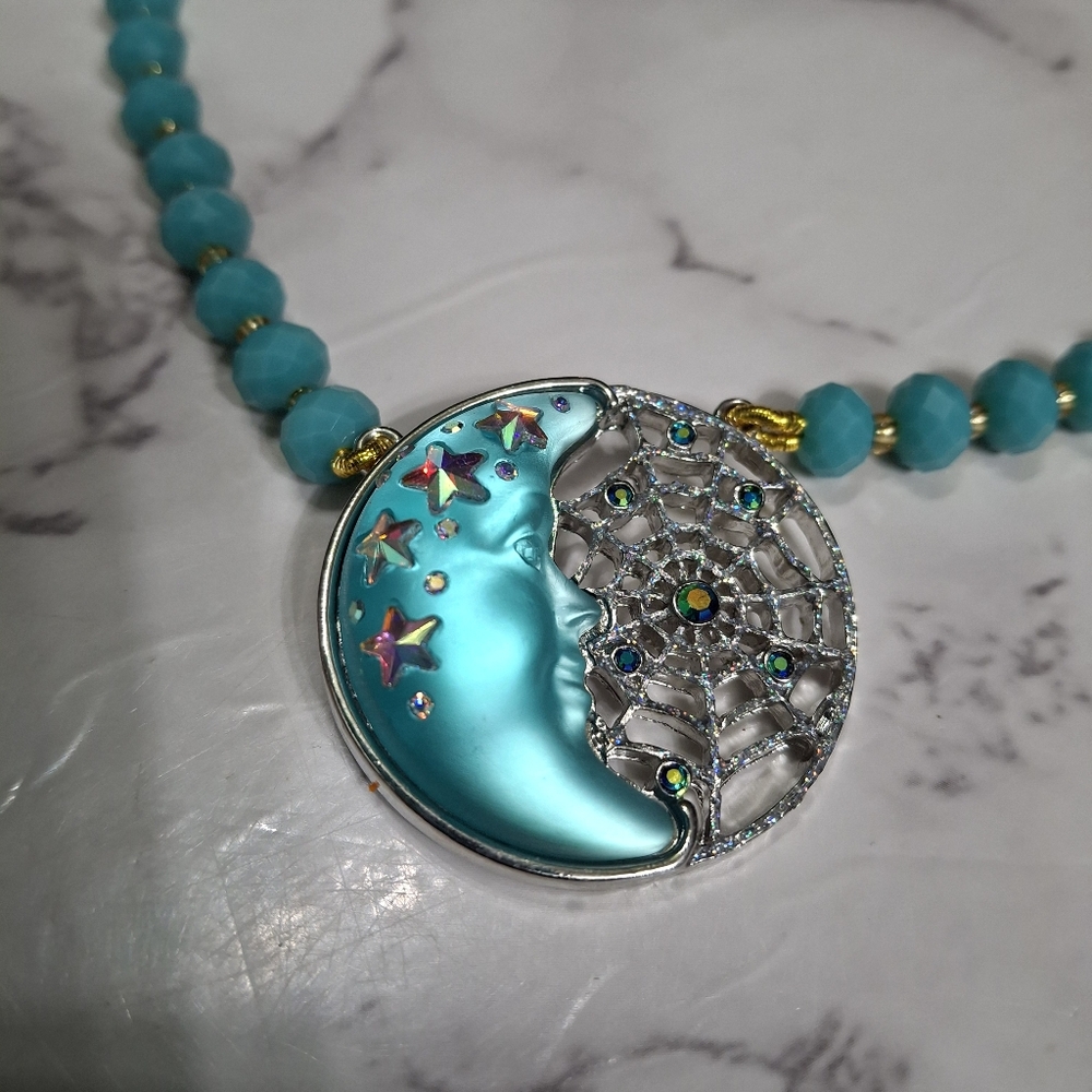 Kirks Folly Blue Moon Face Web Necklace - Picture 5 of 11